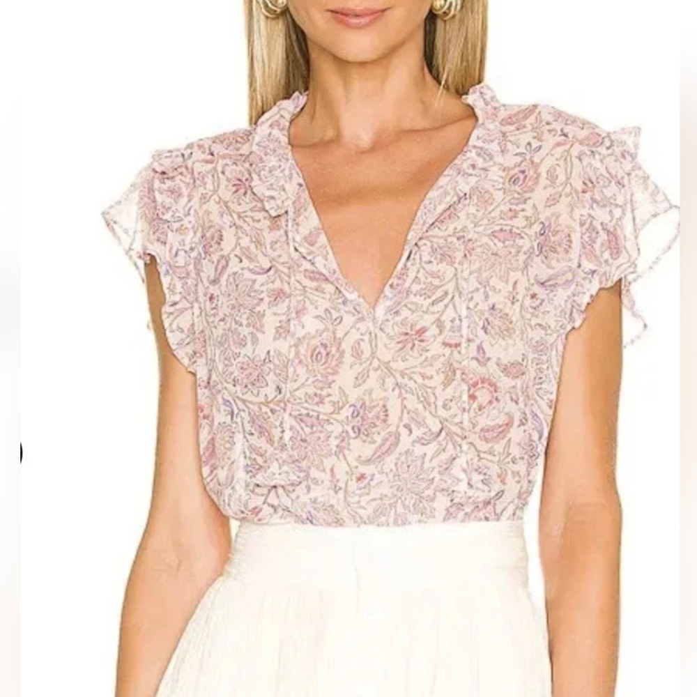 Misa Basia Blouse Blush Floral Paisley Sheer Size M